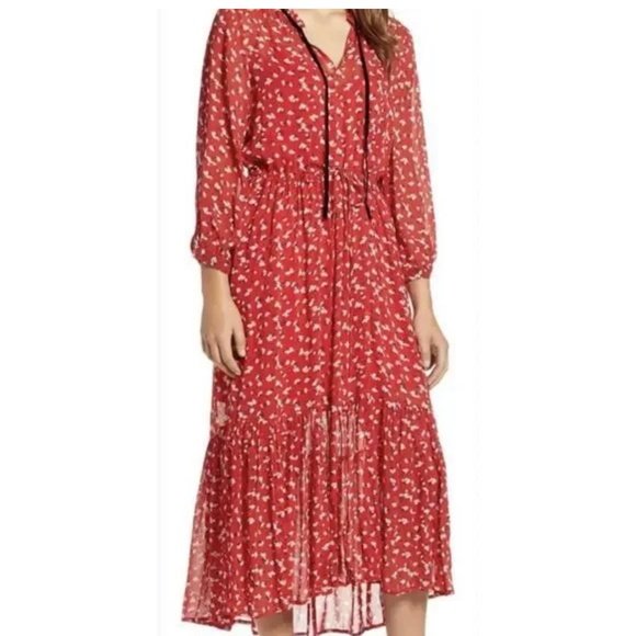 Lucky Brand Dresses & Skirts - Lucky Brand Red Floral Sheer with Lining Midi Dress Size Small Petite